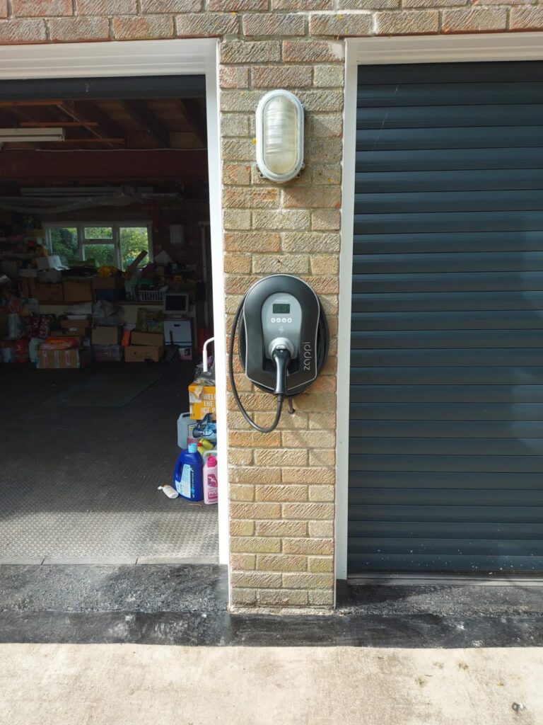 EV charge point installed on the front of a commercial unit in Norwich