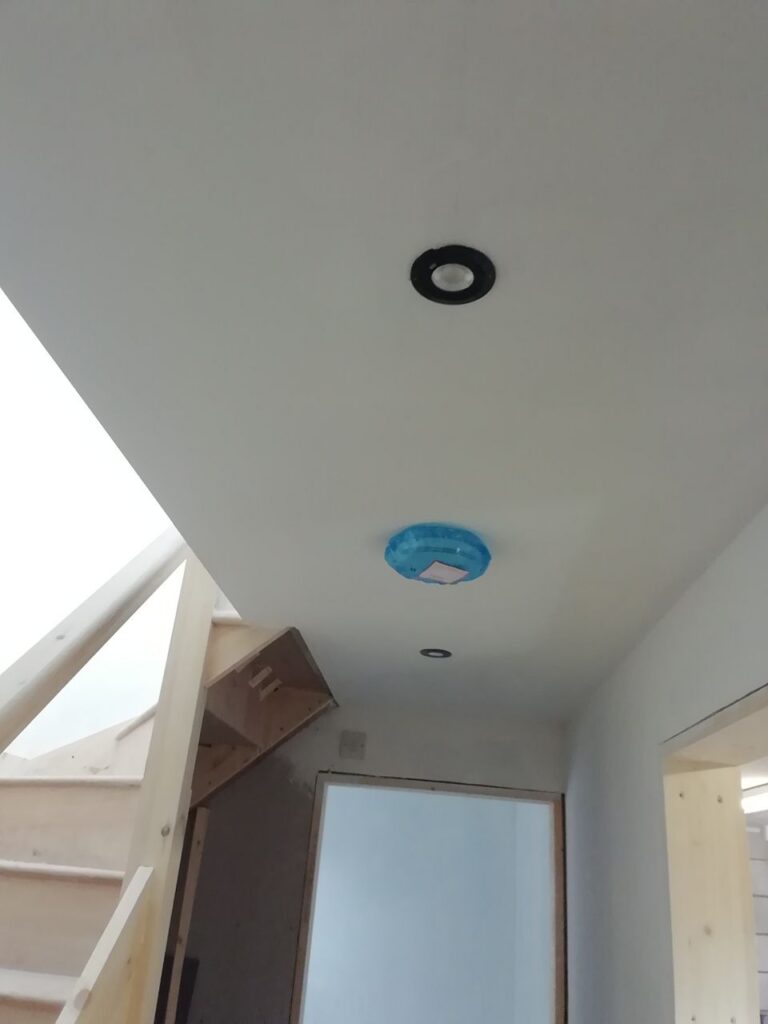Downlight and interlinked smoke alarm in the annexe ceiling