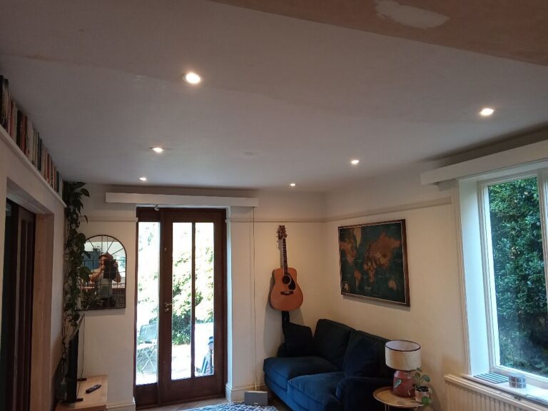 Downlights set out across the new open-plan ceiling