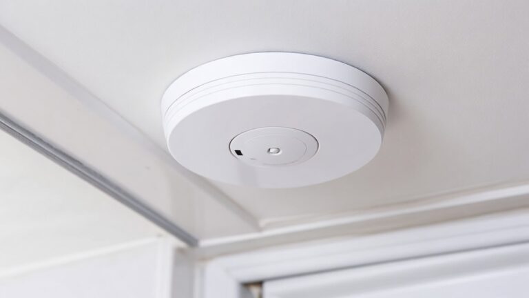 Mains-wired smoke alarm mounted on a ceiling